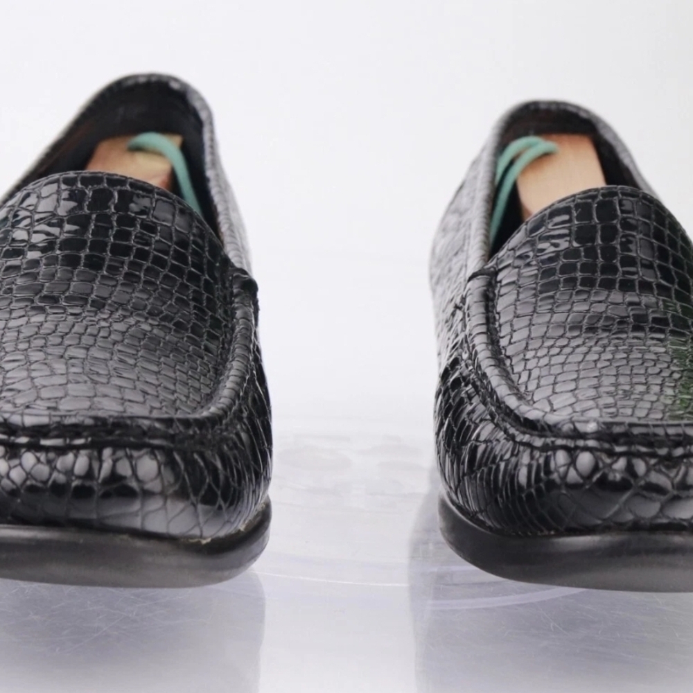 SAS Black Croc-Embossed Leather Loafers - Picture 2 of 7